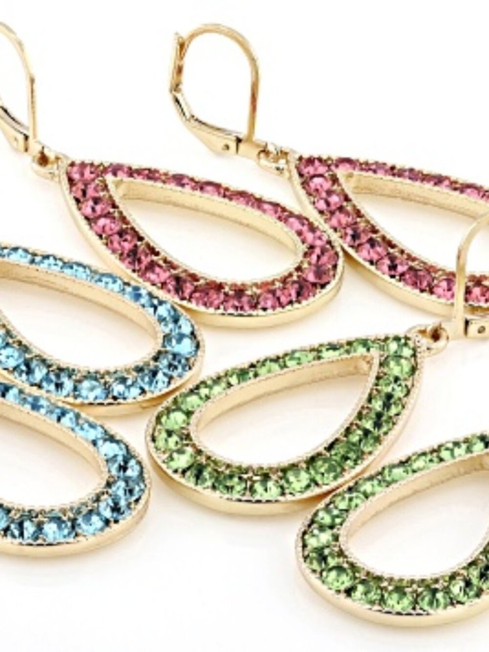 Multi-Color Crystal Gold Tone Set of 3 Dangle Earrings NEW